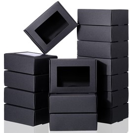60 Pcs Kraft Soap Box with Window Soap Boxes for Homemade Soap Clear Window Boxes for Soap Soap Making Supplies Packaging for Bakery Candy Jewelry, 3.34 x 2.36 x 1.18 Inch (Black)