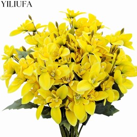 YILIUFA Silk Daffodils Artificial Flowers Fake Faux Plant Floral Bouquet for Home Indoor Wedding Outodor Garden Kitchen Office Table Vase Decoration, 3Pcs (Yellow)