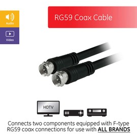 GE RG59 Coaxial Cable, 6 ft. (1.8m) F-Type Connectors, Dual Shield Coax