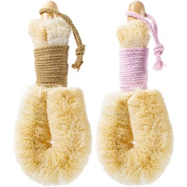 Beomeen 2Pcs Dry Brushing Body Brush for Lymphatic Drainage, Naturals Fibers Sisal Shower Brush for Cleaning Body, Exfoliator Back Scrubber for All Kinds of Skin, Bath, Khaki & Light Pink,L