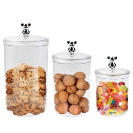 3 PCS Clear Candy Jar with Airtight Lid, 3 Sizes Plastic Wide Mouth Cookie Storage Containers, Decorative Food Storage Canisters for Kitchen, Wedding, Party, Bathroom, Coffee Shop, 30 Oz/47 Oz/67.6 Oz
