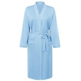 Amorbella Women Robe Long Bathrobes Lightweight Light Blue Large