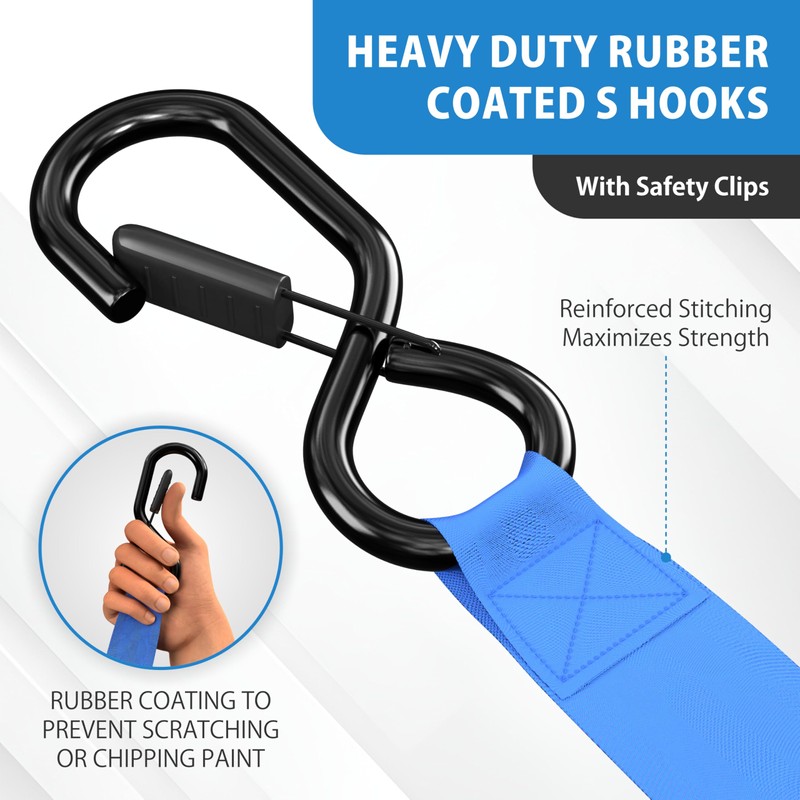 HandT USA Based Retractable Ratchet Straps (2PK) 1in x 6ft