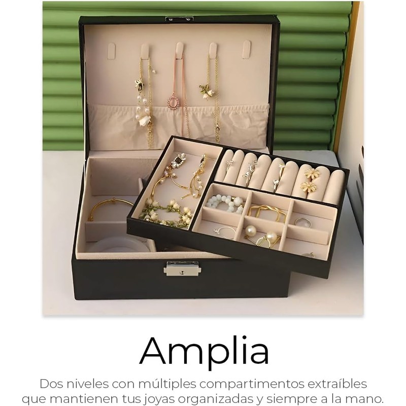 Raganet, Caja de Joyería de 2 Niveles y Múltiples Compartimientos,