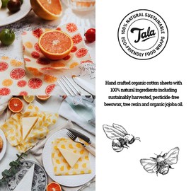 Tala Reusable Beeswax Food and Snack Bags, Zero Waste Patterned Design, 2 Bags Measuring 17 x 17 cm and 17 x 21 cm
