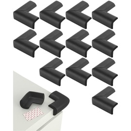 harukita Corner Guard Corner Cushion Cushion Furniture Corner Protection Injury Prevention Shock Absorption L Shape with Double Sided Tape Set of 12 (Black)