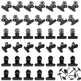 Pack of 40 Push Pin Clips, Metal Tear, Nail Holder, Wanfoou Paper Clips, Small Metal Clips, Hinge Clips, Paper Clips, Mini Paper Money Binder Clamps for Photos, Office, Kitchen, Home, Black