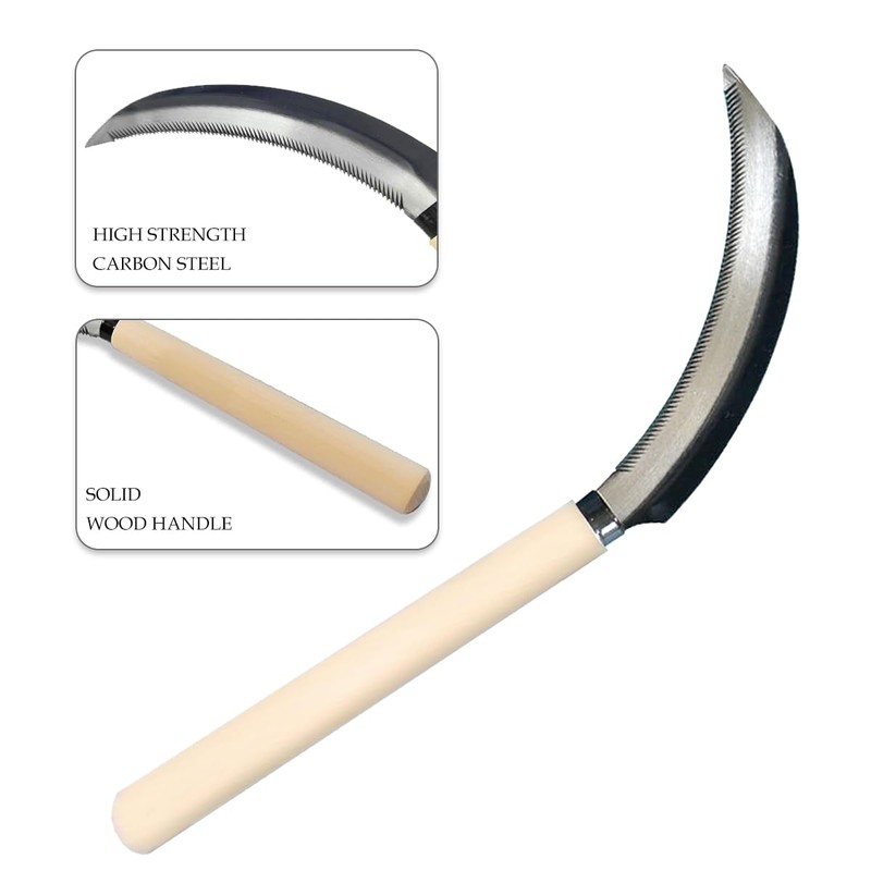 Kasoyo Mini Stainless Steel Serrated Blade, Hand-held Wooden Handle Sickle