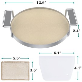 EasiBBQ Round 10.25-inch Ceramic Pizza Baking Stone with Metal Handle Rack, Compatible for Weber, Char-Broil, Nexgrill, BGE, Kamado Joe, Smoke Grill, Charcoal Grill, Gas Grill.