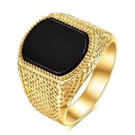 MYNENEY Retro Vintage Stone Rings for Men Turquoise Rings Stainless Steel Signet Biker Band (Gold, 10)