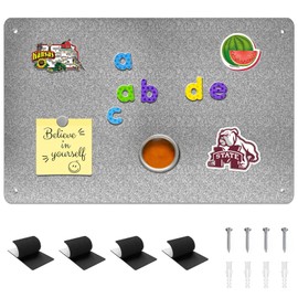 Magnetic Board,17.1" x 11.8" Magnet Display,for Magnets and Bulletin Board ,Suitable for Wall, Refrigerator, Compartment, Cabinet etc,Comes with Dual Lock Tape for Easy Hanging (silver1）