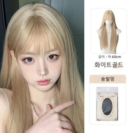 Goddess long hair female full wig long straight hair 60cm, 1 piece, white gold / 여신 긴머리 여성 전체 가발 롱 생머리 60cm, 1개, 화이트골드