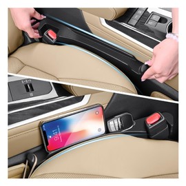 2PCS Car Seat Gap Filler Organizer with Side Hooks + Grooves,3 in 1 Car Seat Side Gap Filler for Filling Crevices and Storing Items,Updated No Drop Seat Guard Vehicle Accessories (Black)