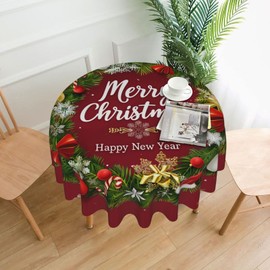 GJLNTRF Merry Christmas Christmas Wreath Round Tablecloth 60 Inch, Christmas Decorations Round Table Cloth for Xmas Holiday Picnic Party Indoor Outdoor
