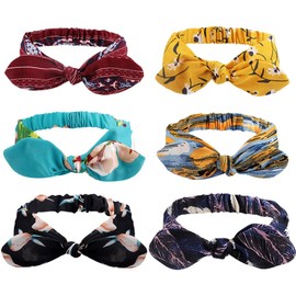 Oblihumoy 6 Pieces Paisley Headbands, Wide Elastic Boho Bow Bandana Knot Headwrap, Retro Rabbit Ear Hairband for Girls and Women