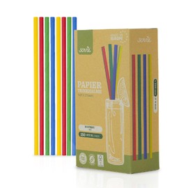 Sovie Colourful Paper Straws, Plastic-Free, FSC-Certified, Made in the EU, Biodegradable, in Box, Diameter 8 mm, Length 23 cm, Pack of 150