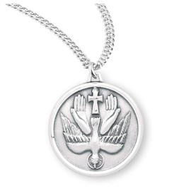 Extel Sterling Silver Holy Spirit Confirmation Dove Round Medal Pendant Necklace with 20" Chain, Made in USA