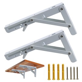 esahpss 2 Pack 8IN Folding Shelf Brackets,White Heavy Duty Matte Collapsible, Folding Bracket for Table Bench, Collapsible Wall Shelving Space Saving for Bench Table