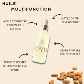 Essentioil Organic Sweet Almond Oil - 100% Pure and Natural - for Face, Hair, Body, Young Skin - 100 ml