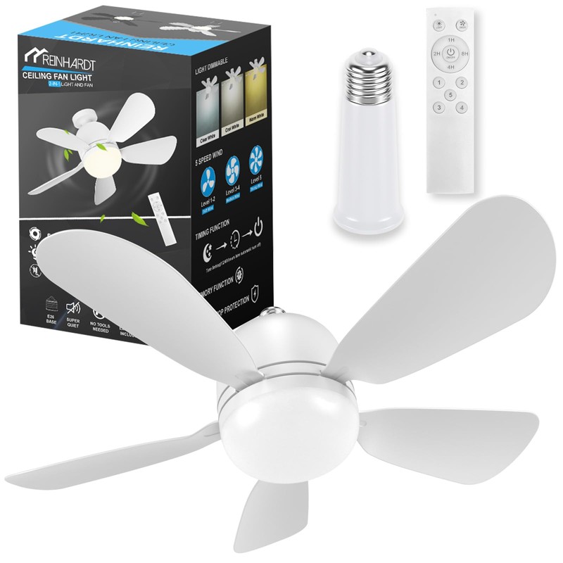 Socket Fan Light with Remote, 1500 Lumens Ceiling Fans with