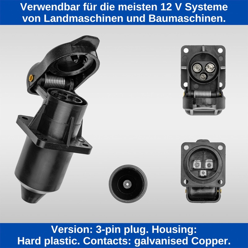 3-pin socket, 1 piece, 4-hole mounting plate, hard plastic housing,