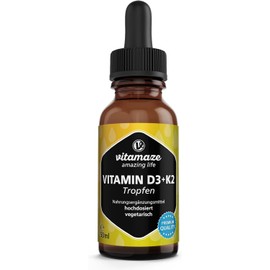 Vitamin D3 + K2 drops, highly dosed and vegetarian, 50 ml (1700 drops), 1000 IU vitamin D3 + K2 liquid, more than 99.7% All-Trans MK-7, without unnecessary additives, made in Germany