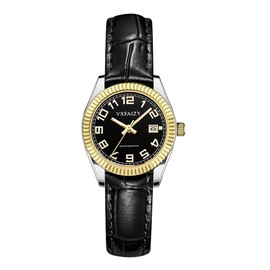 VXFAIZY Women's Classic Easy Read Time Watch Calendar Watch for Women Water Resistant (Black Silver-Gold)
