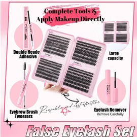 Fluffy Individual Eyelashes Kit 8-16MM Lash Clusters 50D+60D+80D+100D Thick Individual Eyelashes Russian D Curl DIY Lash Extension kit Individual Cluster with Bond and Seal,Remover(C03 KIT)