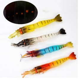 FOLANDO 5PCS Soft Plastic Shrimp Lure，Luminous Fishing Bait Artificial Fishing Bait Fishing Lure Shrimp Prawn Bait for Freshwater Saltwater 9cm LY-RX09