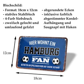 Hamburg Fan Tin Sign - Metal Sign with Cord and Suction Cup - Hanging Sign for Fans Ultras Pendant Enthusiasts - Wall Decoration Door Decoration for Man Cave Teenager's Room Workshop Living Room - 18