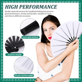 Blulu Large Folding Fans for Line Dancing Big Chinese Foldable Silk Clack Popping Fans for Line Dancing Make Sounds Boots on The Ground for Women Men Chinese Kung Fu Dance Party(White)