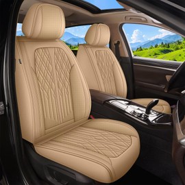 DISUTOGO 2PCS Front Car Seat Covers Fit for Ford Expedition 2011-2021 Breathable Faux Leather Waterproof Seat Cushion with Airbag Compatible (Beige)-2 Seats