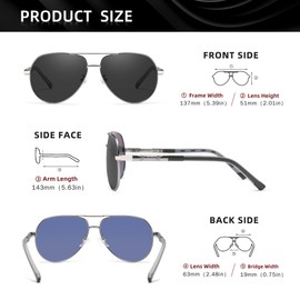 KINGSEVEN Men's Polarised Aviator Sunglasses Classic Retro Casual Holiday Driving Sunglasses with UV Protection, grey black