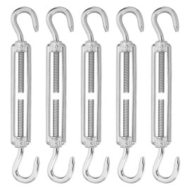 MECCANIXITY M5 Hook and Hook Turnbuckles for Cable Wire Rope Tension, 304 Stainless Steel Turnbuckle Adjustable for Shade Sail String Light Hanging Pack of 5