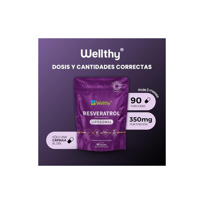 Wellthy Resveratrol Liposomal 90 Cápsulas. Entrega Optimizada, La Mas Alta