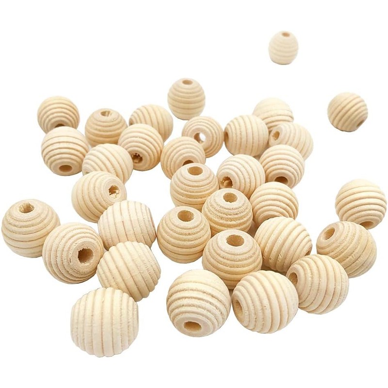 Wooden Beads 20 mm Beehive Striped Shape Natural Wooden Balls