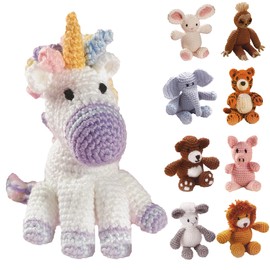 Leisure Arts - Kit de ganchillo de animales para amigos de ganchillo, unicornio, 8 pulgadas, kit completo de ganchillo, kit de inicio de animales para todas las edades, incluye instrucciones, kits de