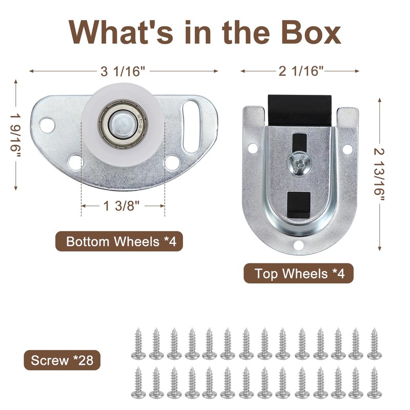 LASHOW Sliding Closet Door Hardware Kit – 4 Pack Bottom