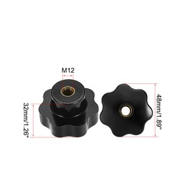 sourcing map 2Pcs Star Knob Grip Handle M12 Dia Brass Insert Female Thread Black