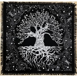 INDIAN CONSIGNERS Tree of Life Altar Cloth Tapestry Tablecloth Celtic Trees Ritual Spiritual Cloth for Sacred Places, Cotton Square Tarot Table Cover