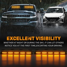 XRIDONSEN 2x 17 inch Emergency Dash Amber Strobe Lights for Trucks Interior Front/Rear Windshield Lights 40 LED Safety Flashing Warning Hazard w/Display Controller for Construction Vehicles SUV Car