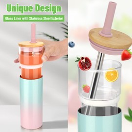 Tronco 20 oz Vacuum Insulated Glass Tumbler with Lid and Straw - Keeps Drinks Cold for 12 Hrs - Reusable Glass Cup for Iced Coffee, Smoothies & Boba - Sweat & BPA Free, Dishwasher Safe, Fit Car Holder