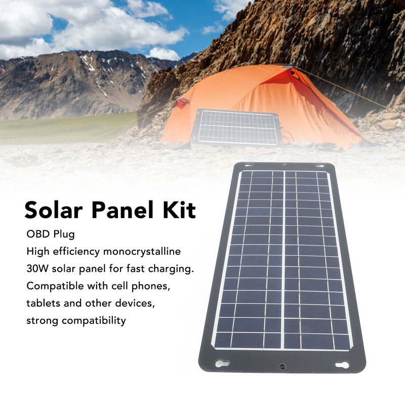 30W Solar Panel with OBD Plug High Efficiency Monocrystalline Portable