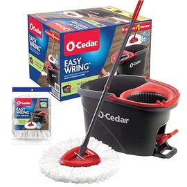 O-Cedar O-Cedar Easywring Microfiber Spin Mop & Bucket Floor Cleaning System with 1 Extra Refill,Red / Gray