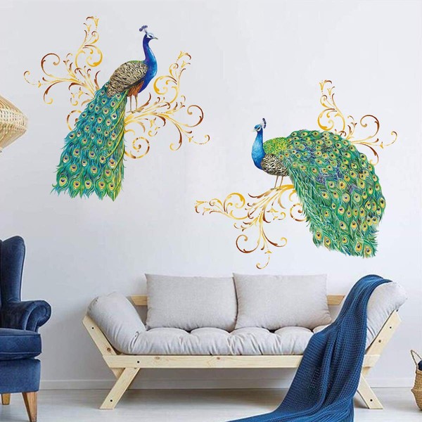 decalmile Peacock Wall Decals Animal Bird Wall Stickers Living Room Bedroom Wall Art Decor