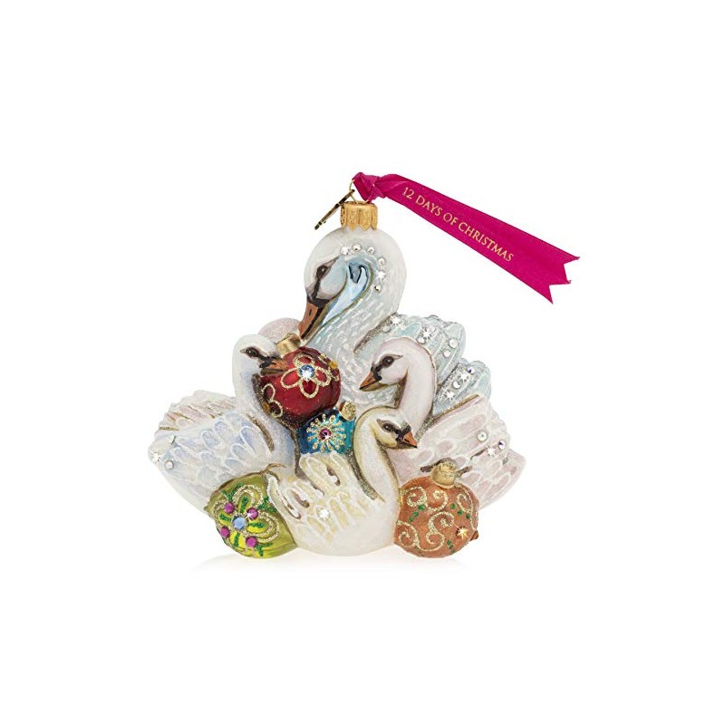 Jay Strongwater Seven Swans of Swimming Glass Ornament