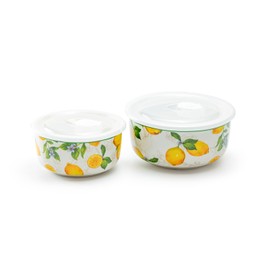 Gracie China Shop Grace Pantry Lemon Garden Storage Bowls with Vented Lids and Silicone Gasket Set of 2, Regular