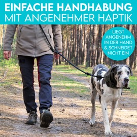 HUND IST KÖNIG® Adjustable Dog Lead 2.3 m, Robust Dog Lead with Safety Carabiner, Round Dog Lead with Leather Caps, 3-Way Adjustable for Large Dogs