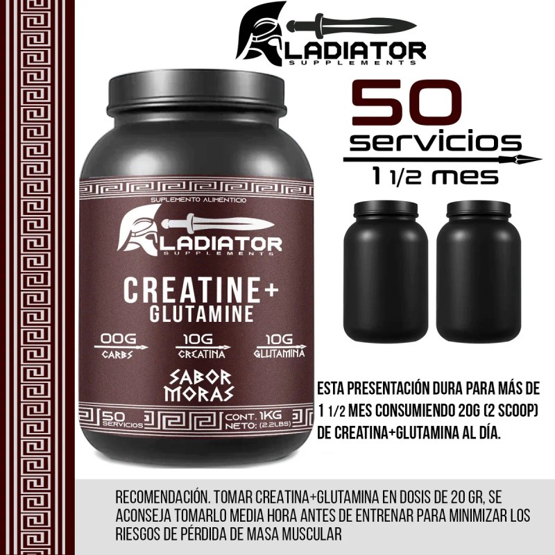 Aminoácidos Pre Creatina+glutamina Gladiator 1kg Sabores Moras