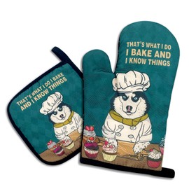 That's What I Do I Bake and I Know Things,Funny Oven Mitts and Pot Holders,Silicone Non-Slip Oven Mitts,Dog Oven Mitts,Dog Lover Gift,Dog Mom Gifts,Bake Lover Gift